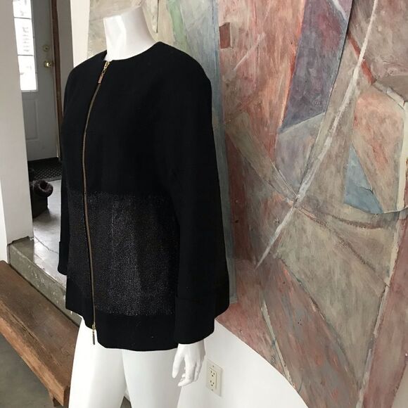 ICB Black Wool Metallic Jacket Zip Up Coat Size 2 - Picture 7 of 8